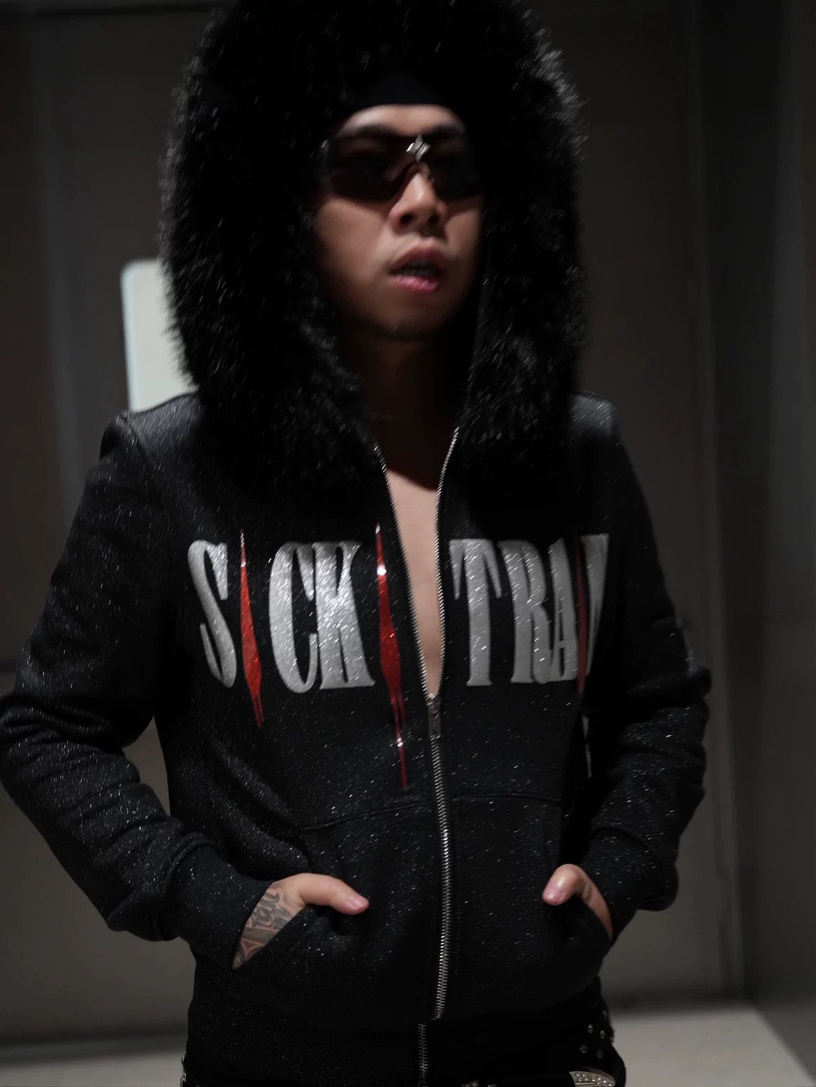 SICK IT RAIN 25AW 裏起毛 ジップパーカー (ファー襟取り外し可)