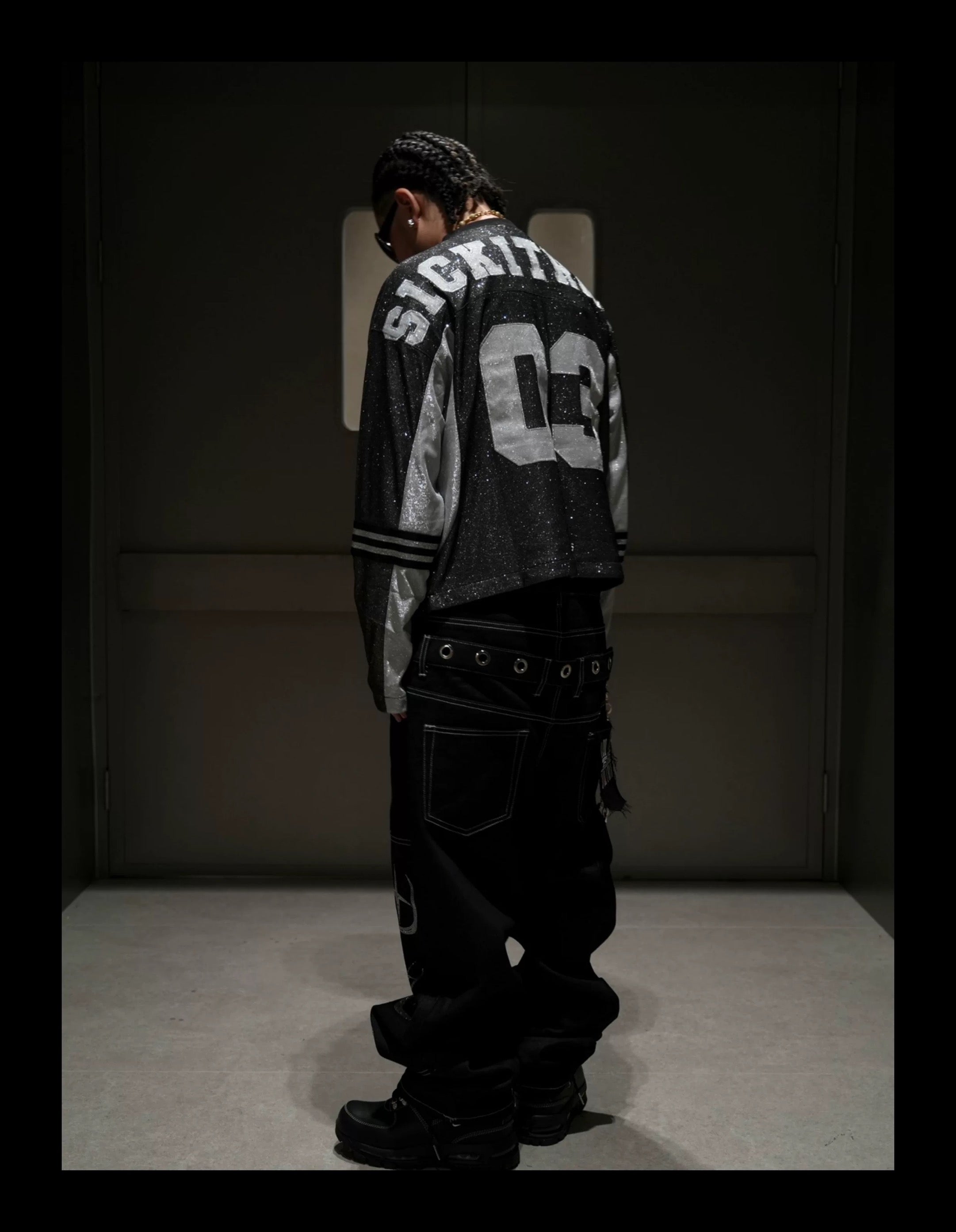 SICK IT RAIN 03 メタリック 長袖ストリートジャケット 灰色