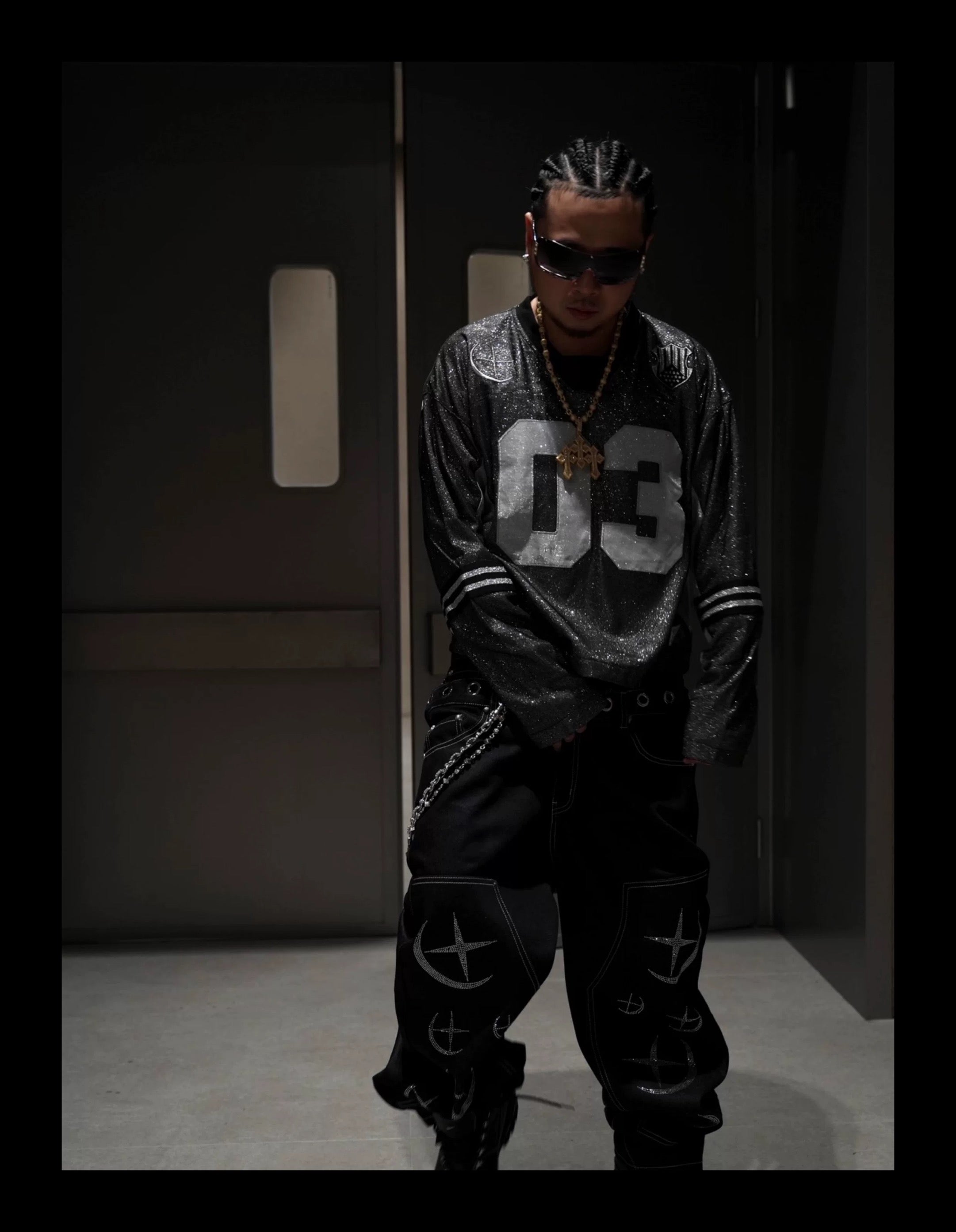 SICK IT RAIN 03 メタリック 長袖ストリートジャケット 灰色