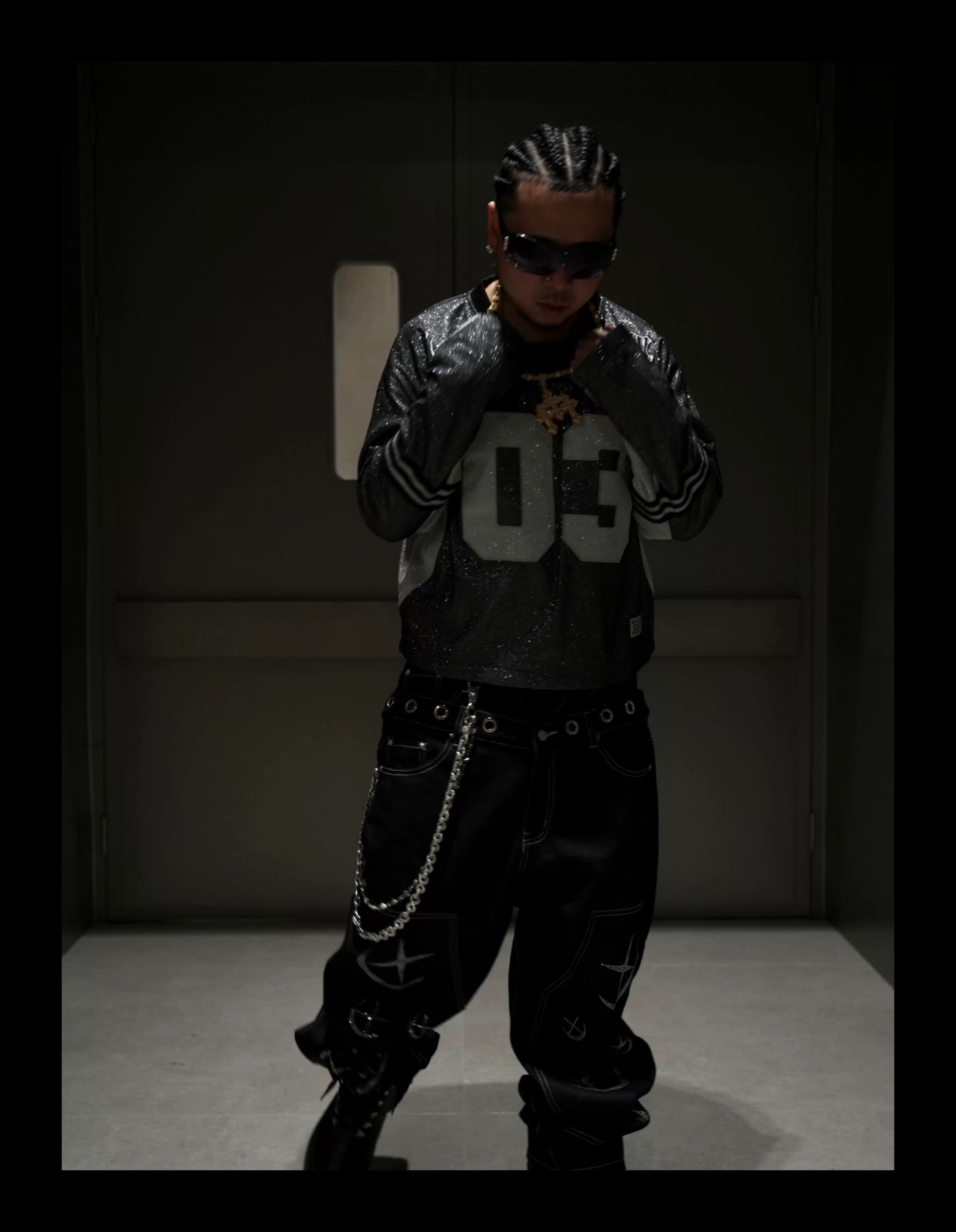 SICK IT RAIN 03 メタリック 長袖ストリートジャケット 灰色