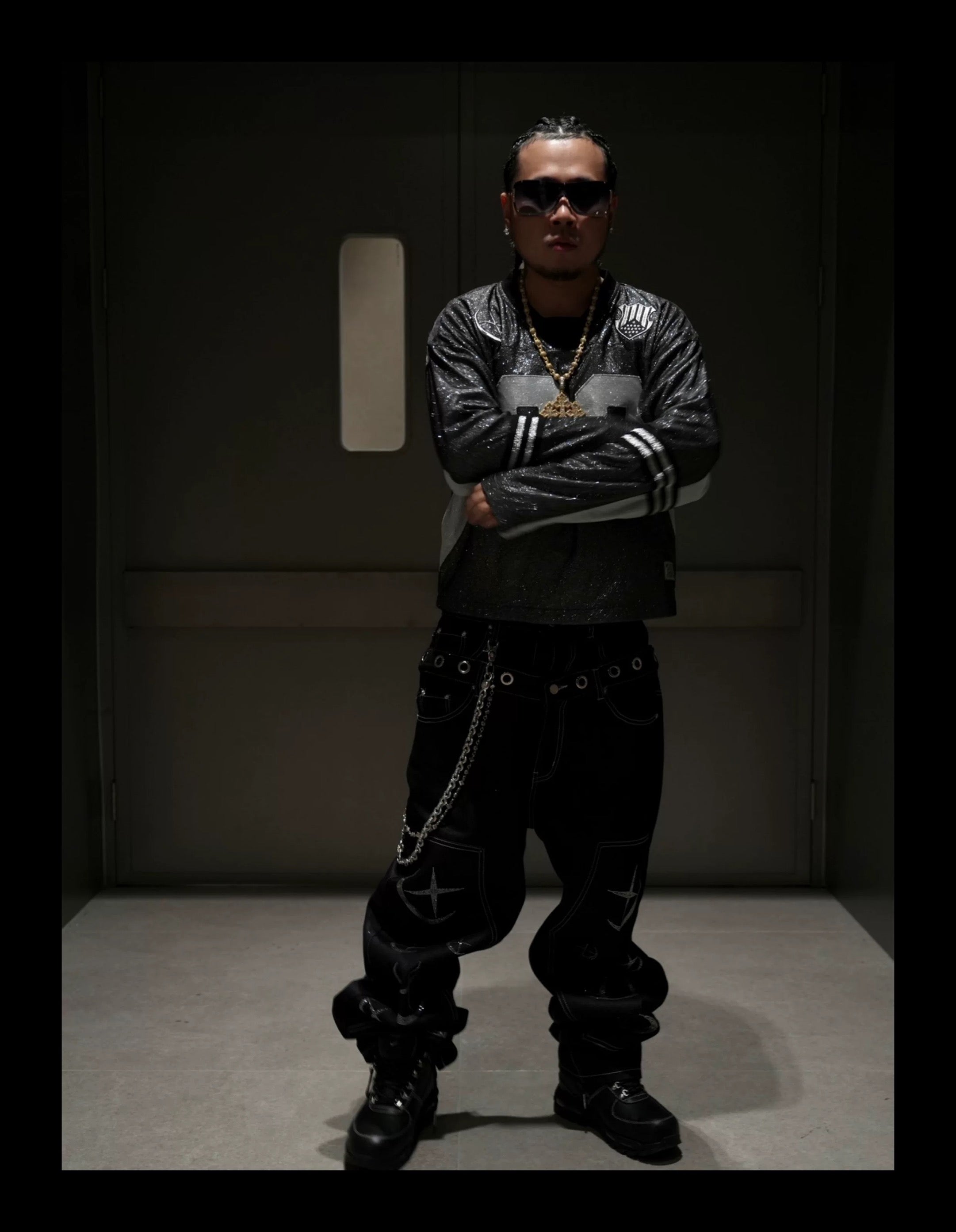 SICK IT RAIN 03 メタリック 長袖ストリートジャケット 灰色